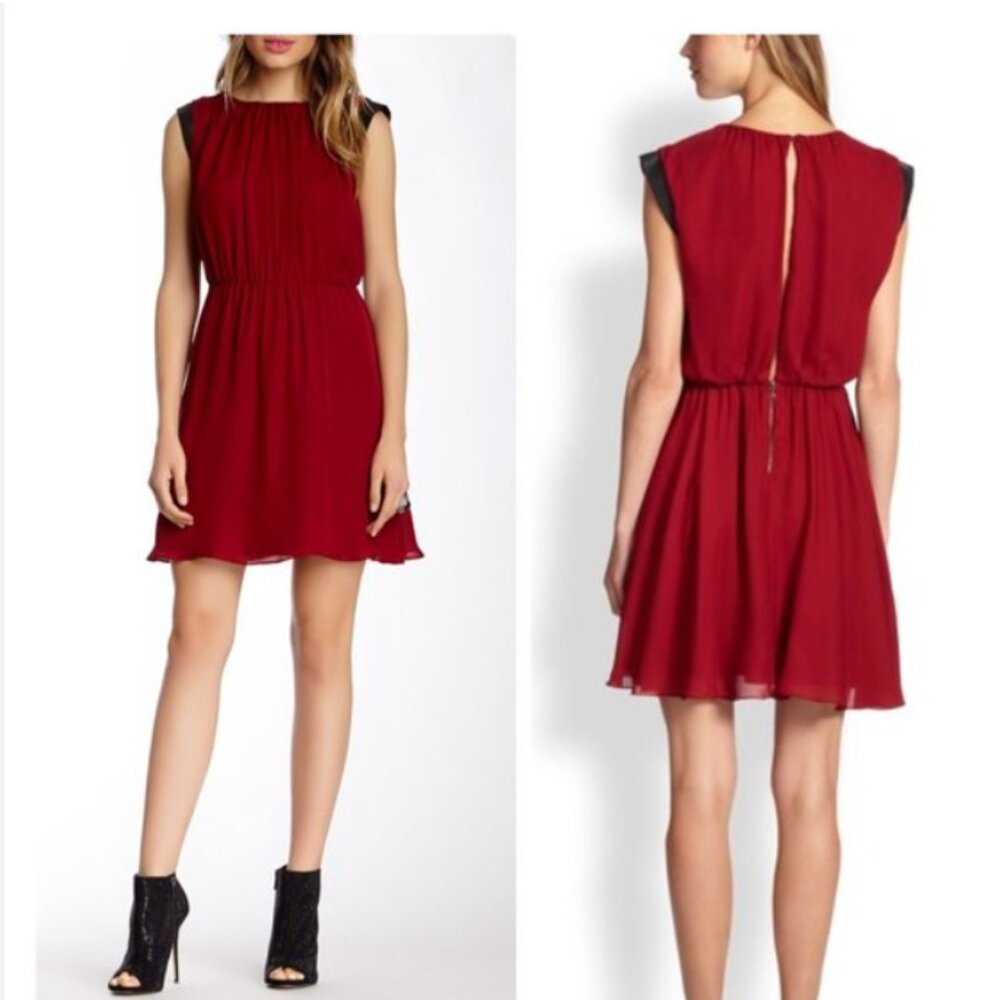 Alice + Olivia Burgundy Mini Dress with Black Shoulder Trim